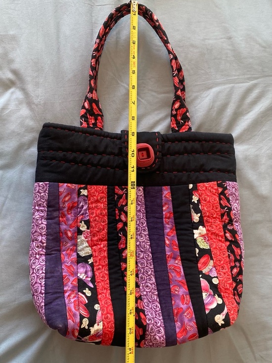 Handmade Quilted Striped Tote Bag in Black, Red & Purple “ Red Hat Society “ - Picture 11 of 11